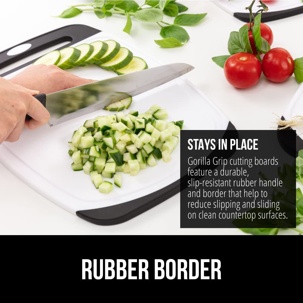 The Original  Oversized 100% BPA Free Reversible Durable Kitchen Cutting Board Set of 3, Dishwasher Safe, Nonslip Handle Border Plastic Boards, Juice Grooves, Chopping Food, Cooking, Black