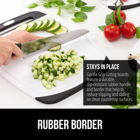 Image of The Original  Oversized 100% BPA Free Reversible Durable Kitchen Cutting Board Set of 3, Dishwasher Safe, Nonslip Handle Border Plastic Boards, Juice Grooves, Chopping Food, Cooking, Black