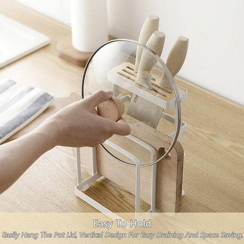 Image of Knife Holder,  Kitchen Cabinet Knife Holder without Knives, Universal Metal Knife Block Cutting Board Organizer, Kitchen Storage Organizer. (White)