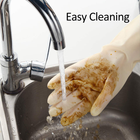 Image of Nitrile Cleaning Gloves, Heavy Duty Dishwashing Gloves, Reusable Medium Gloves for Kitchen, Bathroom, Gardening, Working, Pet Care - White, 3 Pairs, Size M