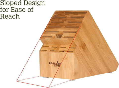 Image of 20 Slot Universal Knife Block:  X-Large Bamboo Wood Knife Block without Knives - Countertop Butcher Block Knife Holder and Organizer with Wide Slots for Easy Kitchen Knife Storage
