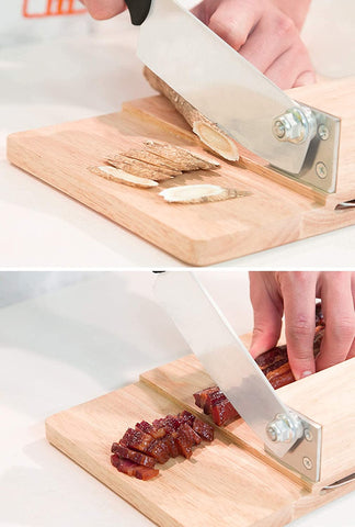 Image of Biltong Slicer Beef Jerky Cutter with Built-In Knife Sharpener Manual Meat Slicer Rubber Wood Base for Deli Bacon Ham Sausage Fruits Vegetables Herb Ginseng Pastry