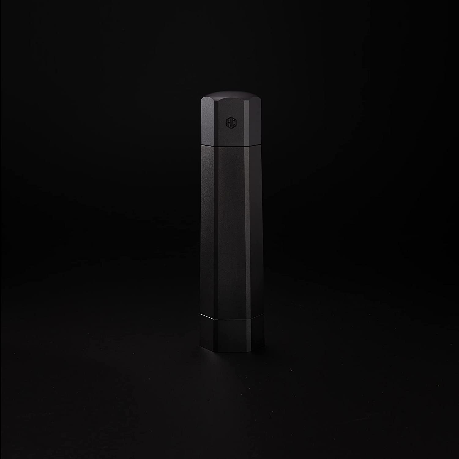 Professional Grade, Heavy Duty Pepper Mill Grinder- Refillable, Black Aluminum Mono-Chrome Pepper Mill with Adjustable Coarseness