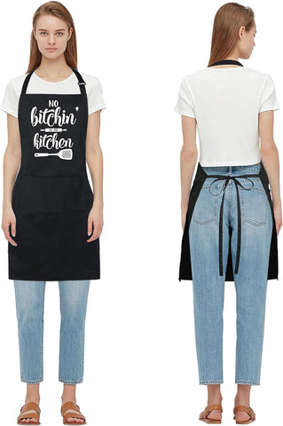 Image of 100% Cotton Funny Apron for Women Men with 2 Pockets Kitchen Cooking Adjustable Chef Apron Gifts for Wife Husband Mother'S Day
