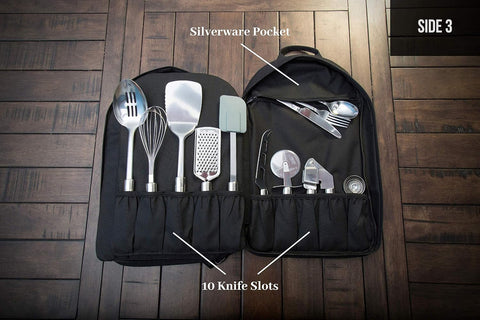 Image of Execuchef Knife Bag with 29 Pockets for Knives and Kitchen Utensils | Business Card Holder and Lock | Water Resistant and Durable Ballistic Nylon Backpack for Professional Chefs and Culinary Students