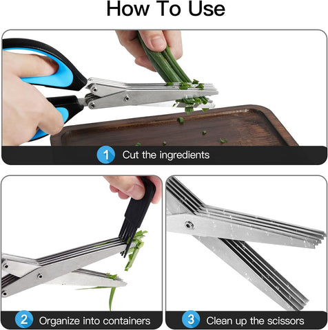 Image of Multifunctional Kitchen Shears Set - 2 Pack Kitchen Scissors, All Purpose Heavy Duty Meat Shears & Herb Scissors with 5 Blades, Stainless Steel Sharp Food Scissors (Blue Herb Scissors)