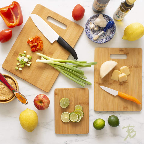 Image of 3-Piece Bamboo Cutting Board Set; 3 Assorted Sizes of Bamboo Wood Cutting Boards for Kitchen