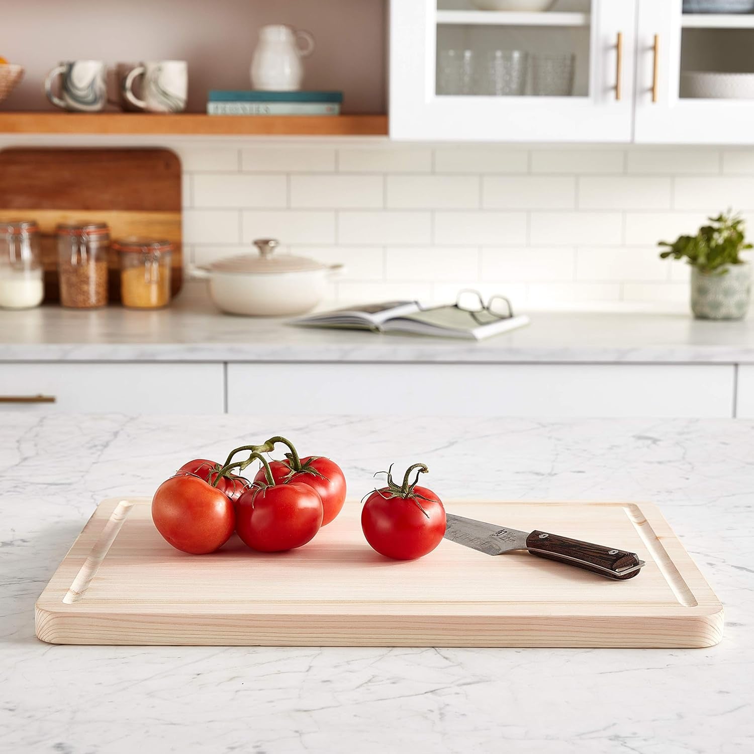 Cutlery Large Hinoki Cutting Board with Juice Groove, 20" X 14" Large Wood Cutting Board, Medium-Soft Wood Preserves Knife Edges, Authentic, Japanese Kitchen Cutting Board