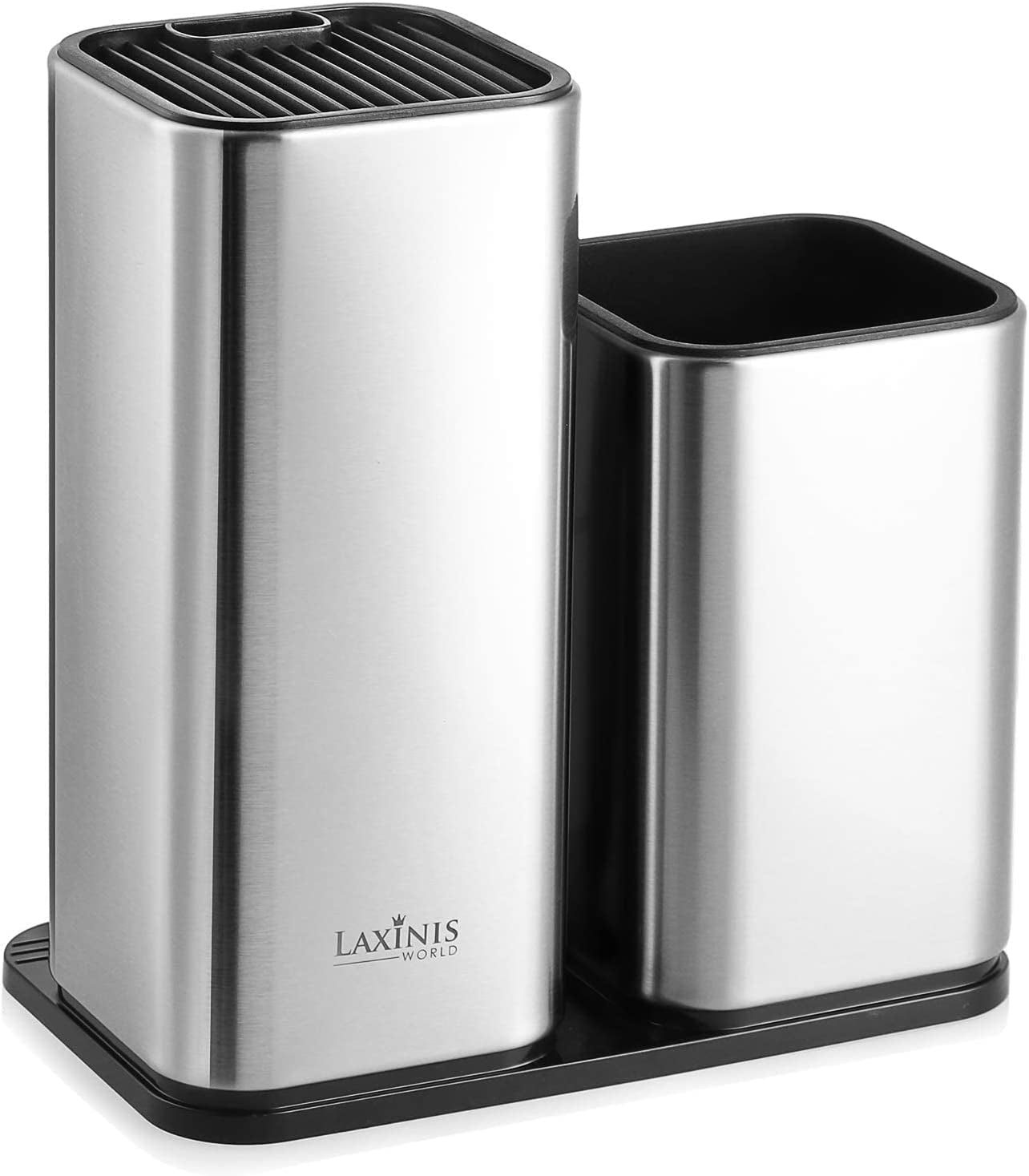 Knife Holder and Utensil Holder - Stainless-Steel Modern Rectangular Design Universal Knife Block and Kitchen Utensils Organizer for Counter-Top