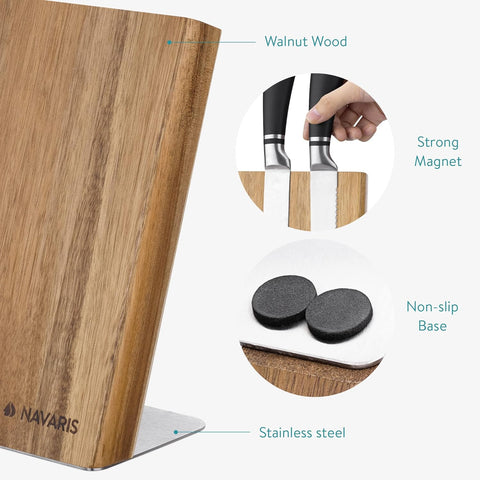 Image of Wooden Magnetic Knife Holder - Universal Wood Magnetic Block & Organizer for Knives, Scissors, Utensils - Acacia, 9.1" X 8.9"