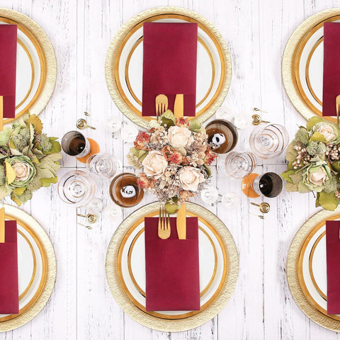 Image of 100 Pack Disposbale Burgundy Cloth like Paper Dinner Napkins Folded,Premium Thick Paper Napkins Build in Flatware Pocket,Long Hand Paper Towel for Party Christmas Wedding Bathroom and Events