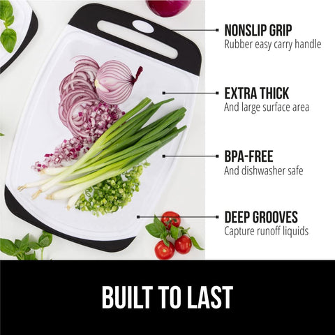 Image of The Original  Oversized 100% BPA Free Reversible Durable Kitchen Cutting Board Set of 3, Dishwasher Safe, Nonslip Handle Border Plastic Boards, Juice Grooves, Chopping Food, Cooking, Black