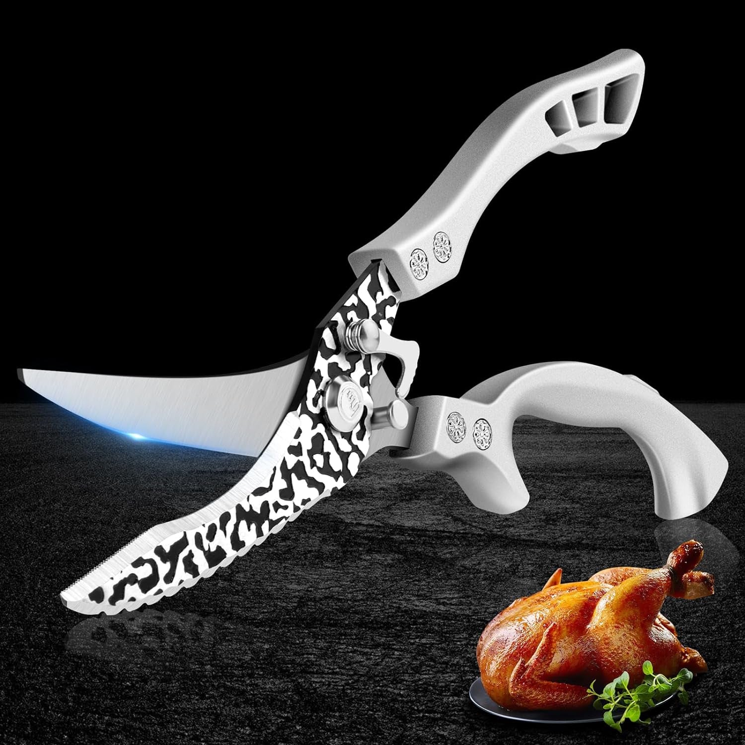 Poultry Shears, Multipurpose Stainless Steel Heavy Duty Kitchen Scissors with Serrated Edge for Bone, Chicken, Meat, Fish, Turkey, Vegetables, Barbecue Scissors