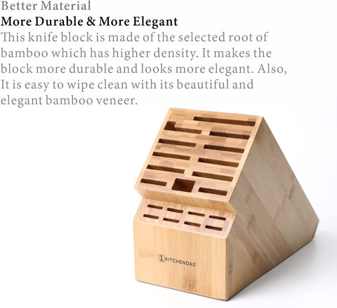 Image of Deluxe 20 Slot Bamboo Knife Block Holder without Knives, Countertop Butcher Block Kitchen Knife Stand, Hold Multiple Large Blade Knives, Wider Slots for Easier Storage