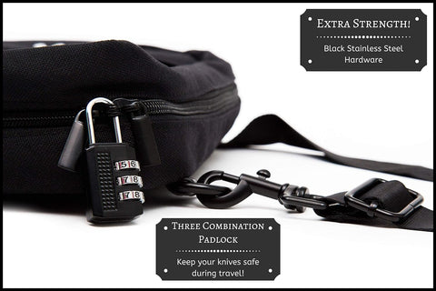 Image of Execuchef Knife Bag with 29 Pockets for Knives and Kitchen Utensils | Business Card Holder and Lock | Water Resistant and Durable Ballistic Nylon Backpack for Professional Chefs and Culinary Students