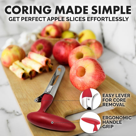 Image of Premium Apple Corer Tool - Ultra Sharp, Stainless Steel, Serrated Blades for Easy Coring - Easy to Use & Clean, Durable Apple Corer Remover for Baking Apples & More - Red
