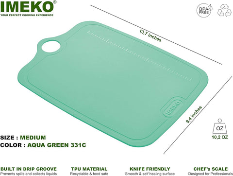 Image of TPU Cutting Board, BPA Free, Knife Friendly, Flexible, Dishwasher Friendly, Space Saving, Ergonomic Design, Chopping Mat - Aqua Green - Size: Medium 13.7" X 9.4"- W: 10 Oz.