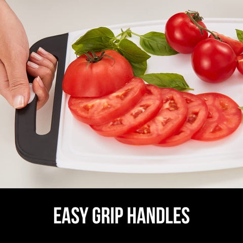 Image of The Original  Oversized 100% BPA Free Reversible Durable Kitchen Cutting Board Set of 3, Dishwasher Safe, Nonslip Handle Border Plastic Boards, Juice Grooves, Chopping Food, Cooking, Black