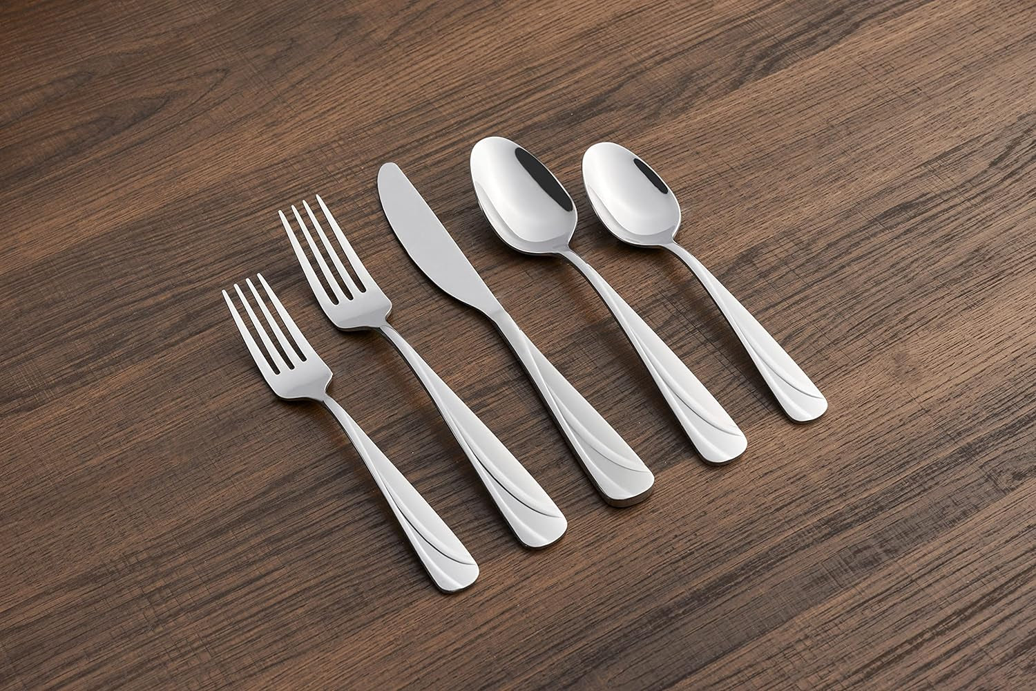 Deco Circles Sand 20 Piece Flatware Set, Service for 4, Silver