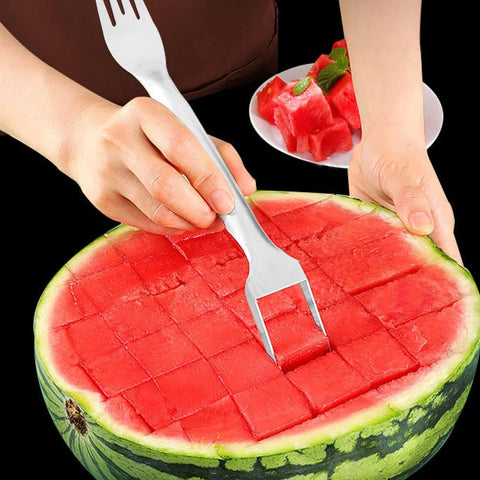 Image of 3PCS Watermelon Slicer Cutter, 2- In- 1 Watermelon Fork Slicer, 2023 New Watermelon Slicer Cutter Summer Watermelon Fruit Cutting Fork, Stainless Steel Fruit Forks for Family Parties Camping