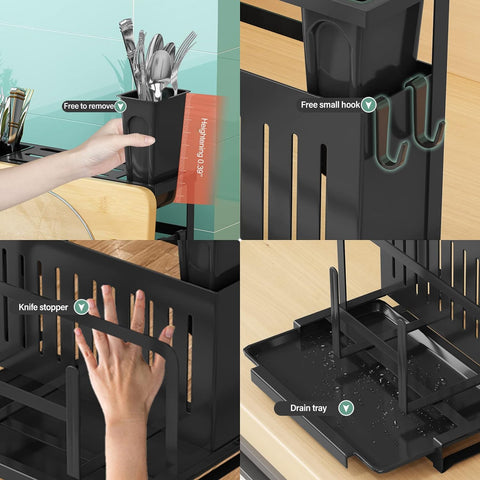 Image of Kitchen Knife Holder, Multifunctional Wall-Mounted Utensil Rack, Knife Holder for Kitchen Counter, Storage Lids, Cutting Board Organizer, Black (Knife Holder-Black)