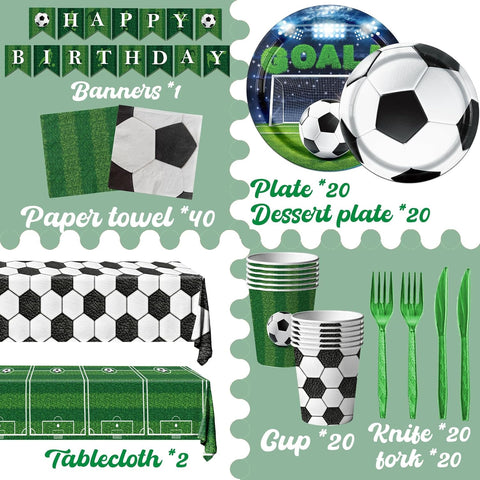 Image of Soccer Party Supplies Soccer Birthday Party Favors Decorations Tableware Sports Football Theme Party Disposable Plates,Tablecloth,Napkins,Cups,Forks and Knives for Boys Kids Soccer Fans -Serves 20