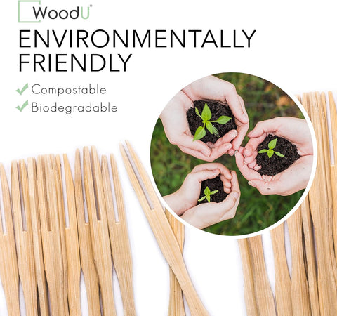 Image of Wooden Appetizer Forks 3.5" 100 Pcs - Toothpicks for Appetizers - Disposable Bamboo Skewers, Fruit Fork