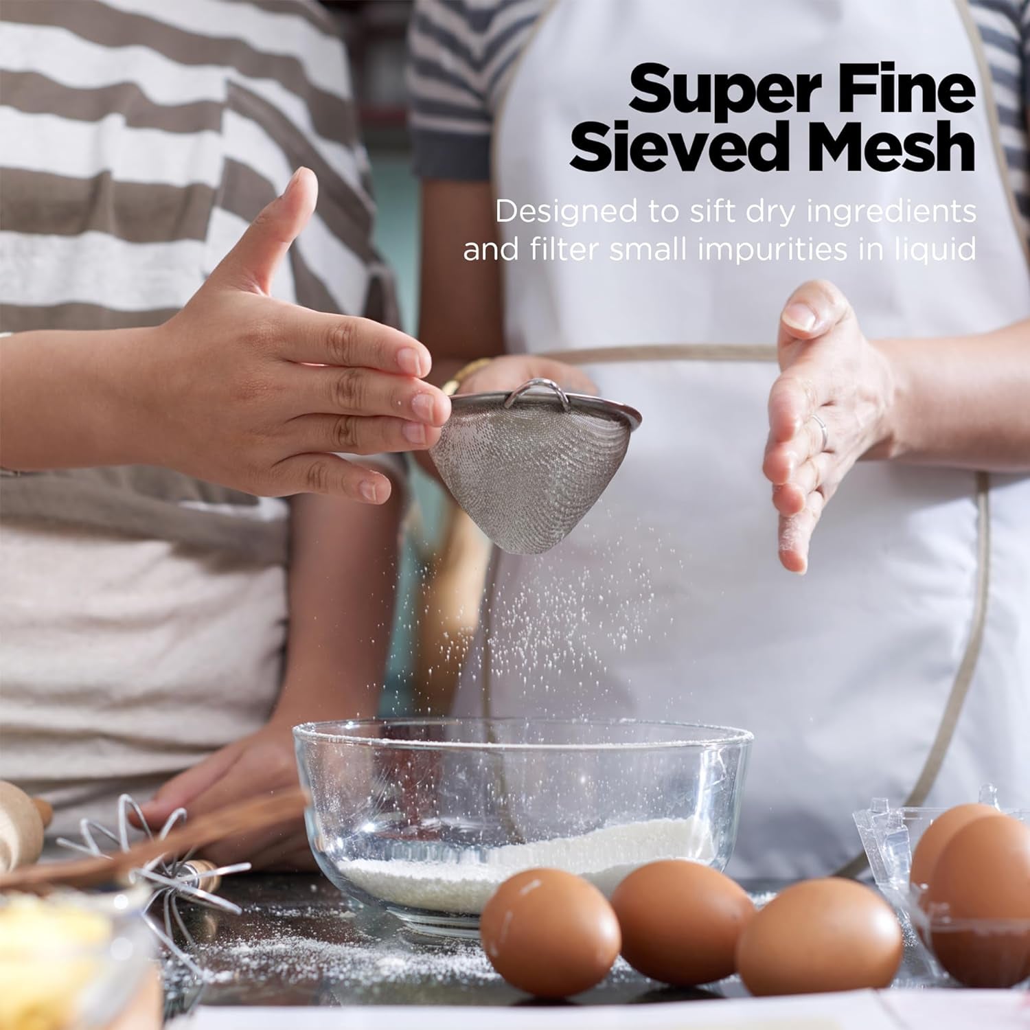 Fine Mesh Sieve Strainer Stainless Steel Cocktail Strainer Food Strainers Tea Strainer Coffee Strainer with Long Handle for Double Straining Utensil 3.3 Inch