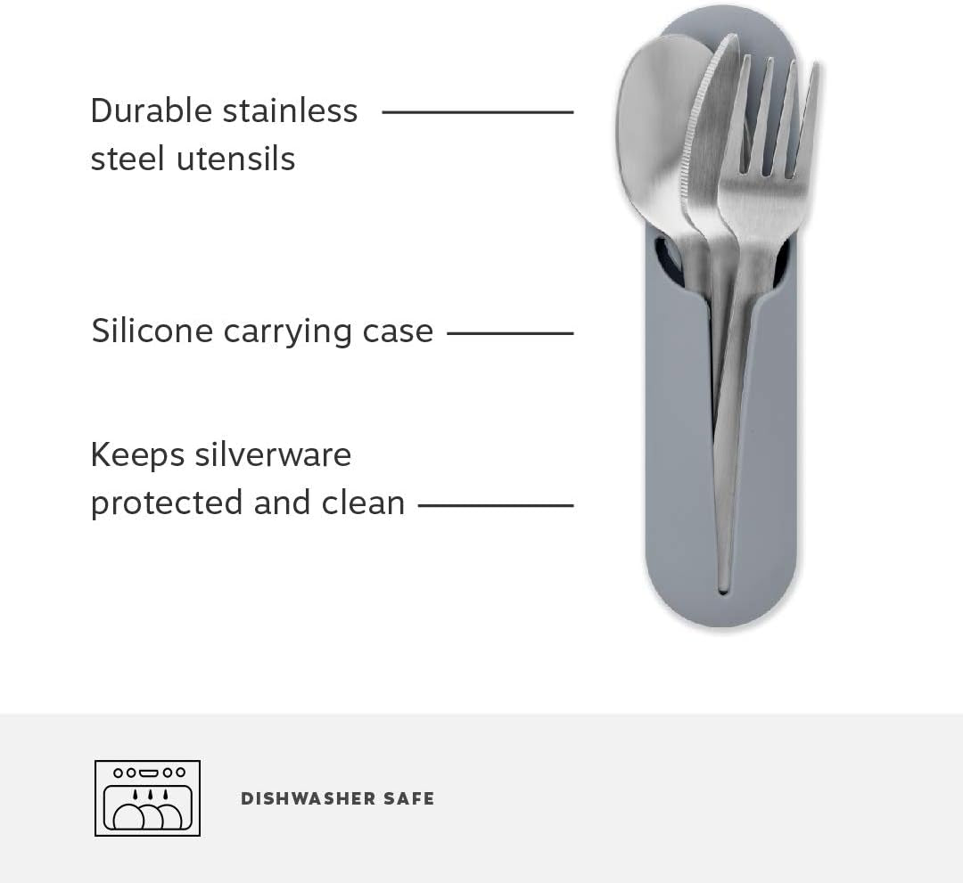 Porter Stainless Steel Utensils with Silicone Carrying Case | Terrazzo Charcoal | Spoon, Fork & Knife for Meals on the Go | Portable and Compact Set