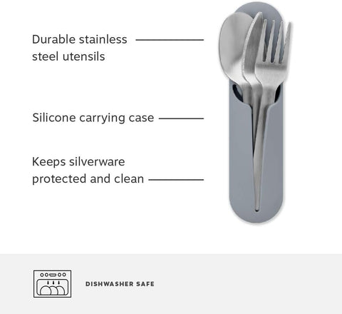 Image of Porter Stainless Steel Utensils with Silicone Carrying Case | Terrazzo Charcoal | Spoon, Fork & Knife for Meals on the Go | Portable and Compact Set