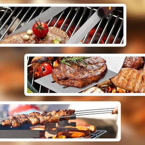 Image of 13Pcs Grill Tools Set for Outdoor Grill Heavy Duty Grill Utensils Set Stainless Steel BBQ Grill Accessories Kit Grill Spatula Tong Skewers Stored in Sturdy Cases