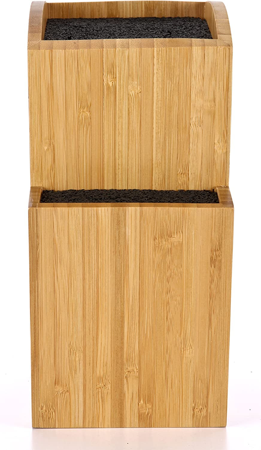 Bamboo Universal Knife Block - Extra Large Two-Tiered Slotless Wooden Knife Stand, Organizer & Holder - Convenient Safe Storage for Large & Small Knives & Utensils - Easy to Clean Removable Bristles