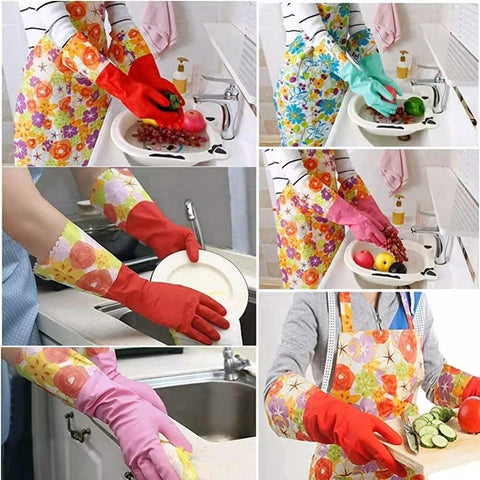 Image of Dishwashing Rubber Gloves,  Non-Slip Household Laundry Kitchen Cleaning Gloves, Reusable PU Waterproof Latex Gloves