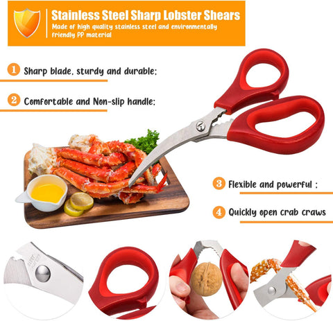 Image of Kitchen Seafood Scissors for Crab Legs, 4 Pack Crab Leg Scissors Lobster Shell Cracker, Lobster Shrimp Crayfish Crawfish Scissors Fish Scissors, Seafood Crab Legs Crackers and Tools