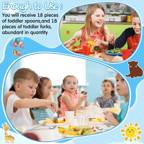 Image of 36 Pcs Kids Silverware Set Toddler Utensils Stainless Steel Safe Forks and Spoons 16 Kids Forks 16 Kids Spoons Children Metal Cutlery Set Baby Flatware Sets (Silver)