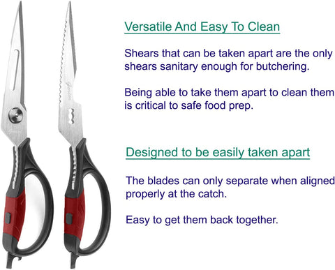 Image of Kitchen Scissors - Heavy Duty Utility Come Apart Kitchen Shears for Chicken, Meat, Food, Vegetables - 9.25 Inch Long Black & Red