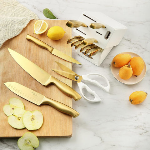 Image of MA21 Golden Titanium Knives Block Set +  KYA51B Kitchen Utensil Set