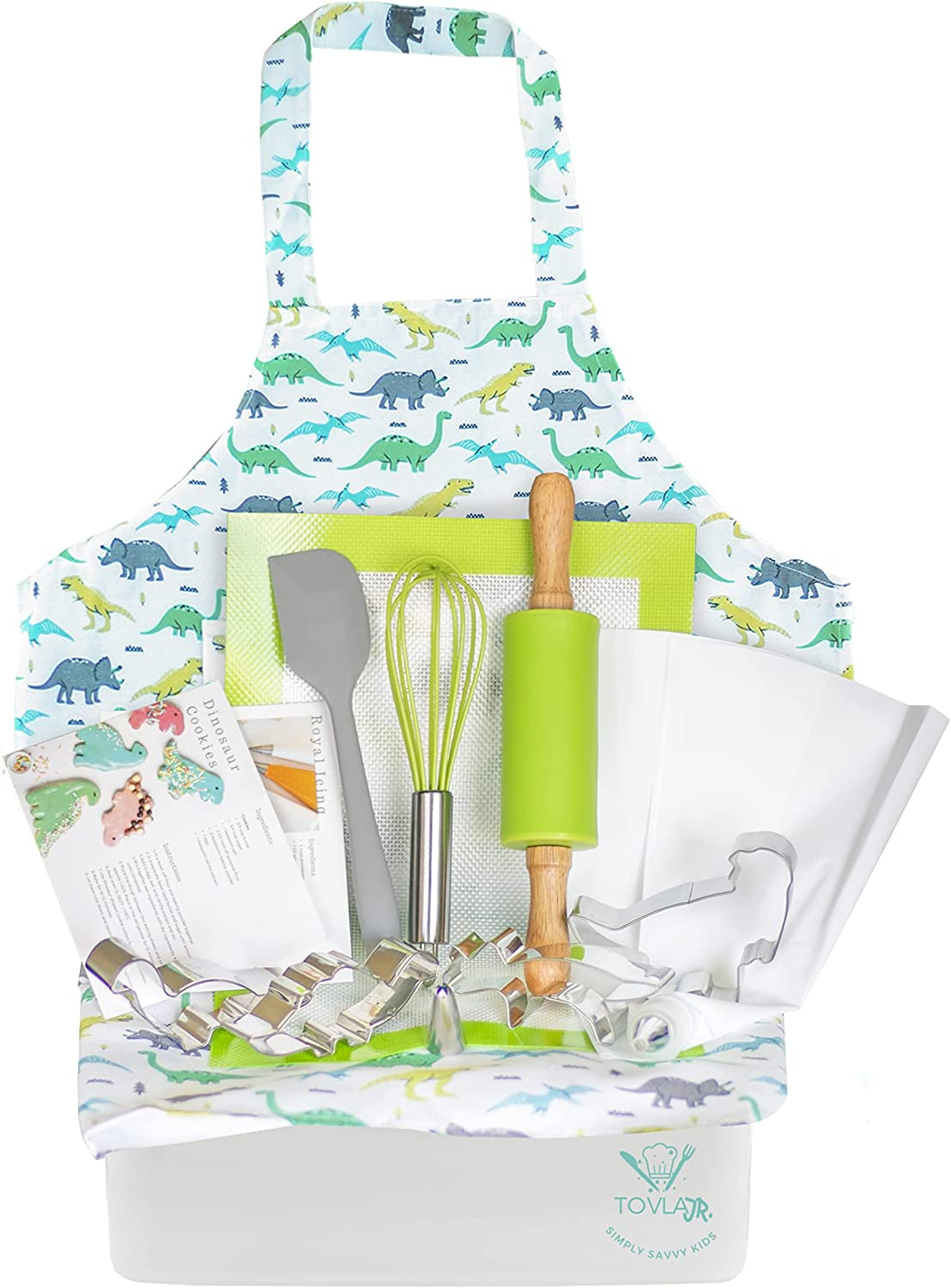 Kids Baking Gift Set with Storage Case - Cooking Kit for Children - Educational Baking Sets - Real Kid Baking Supplies with Decorating Tools Set with Apron… (Dinosaur)