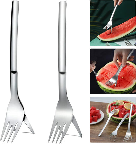 Image of 2 Pack Watermelon Fork Slicer, 2-In-1 Multifunctional Stainless Steel Watermelon Slicer, Upgrade Unique Design Summer Watermelon Cutter for Camping Kitchen.