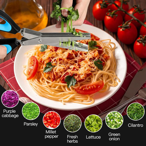Image of Multifunctional Kitchen Shears Set - 2 Pack Kitchen Scissors, All Purpose Heavy Duty Meat Shears & Herb Scissors with 5 Blades, Stainless Steel Sharp Food Scissors (Blue Herb Scissors)