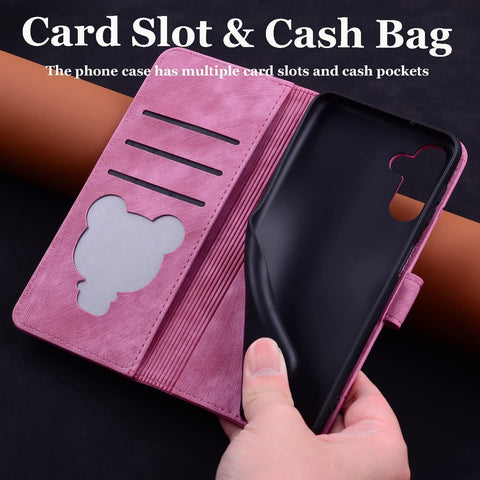 Image of Flip Case for Samsung Galaxy A24 6.5 Inch Cover, Premium PU Leather Magnetic Closure Case with Flip Wallet Stand Function Cover for Galaxy A24 - Cherry Cat Rose Red