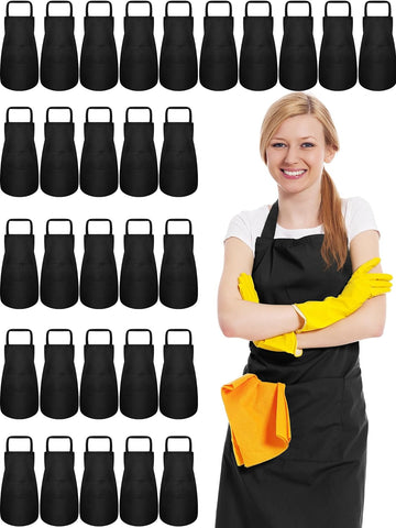Image of 30 Pack Adjustable Bib Apron with 2 Roomy Pockets Bulk Unisex Commercial Cooking Kitchen Aprons Machine Washable