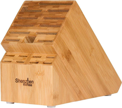 Image of 20 Slot Universal Knife Block:  X-Large Bamboo Wood Knife Block without Knives - Countertop Butcher Block Knife Holder and Organizer with Wide Slots for Easy Kitchen Knife Storage
