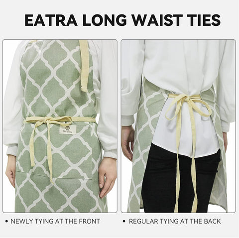 Image of 2 Pieces Aprons for Women with Pockets, Cotton Linen Waterproof Kitchen Cooking Aprons, Chef Apronfor Men Women with Adjustable Neck Strap and Long Ties(Grey/Green)