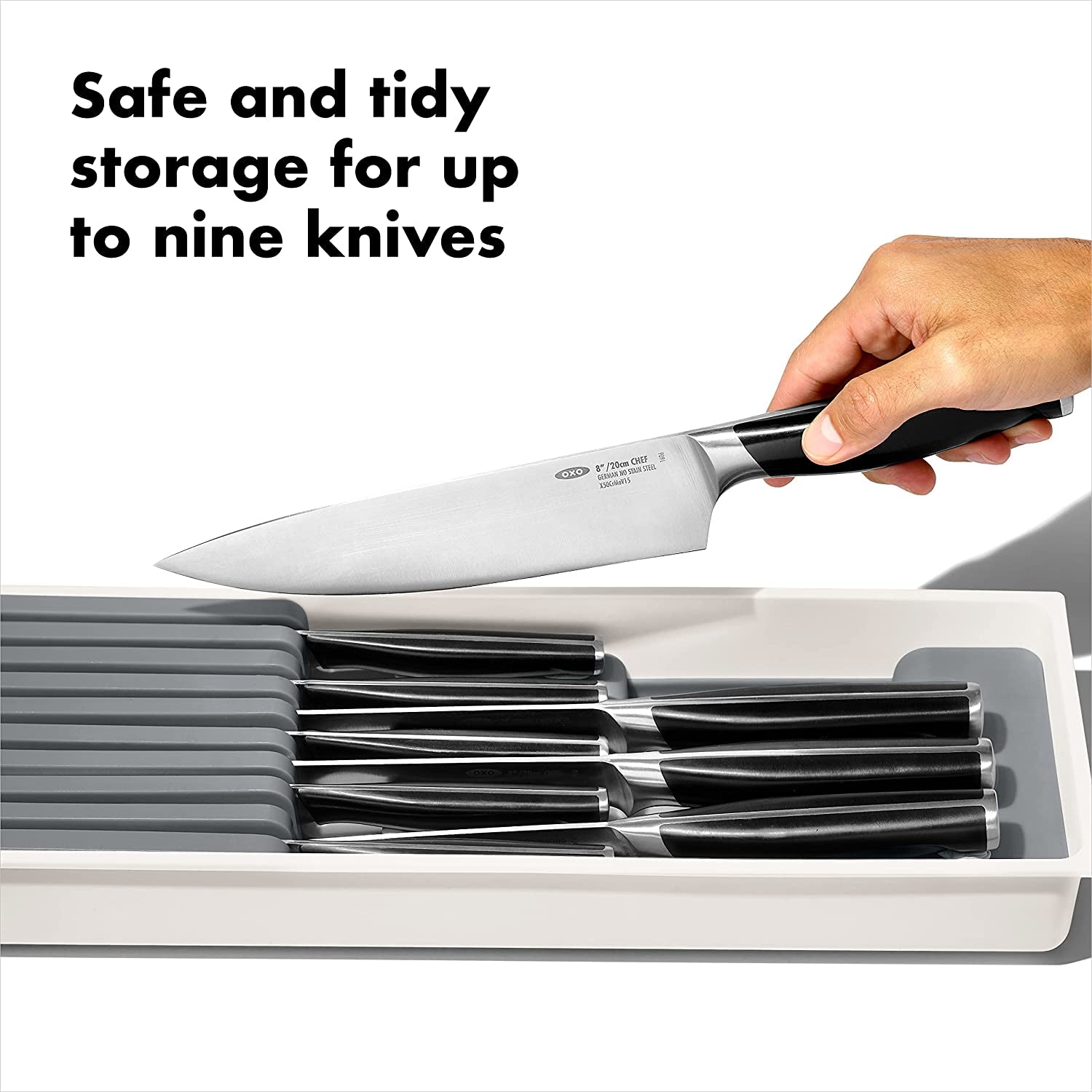 Good Grips Kitchen Drawer, Compact Knife Organizer, White