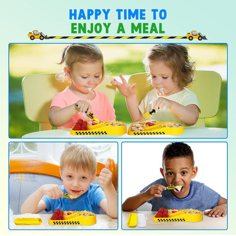 Image of Construction Toddler Utensils - Reusable Plastic Toddler Fork and Spoon & Storage Case - Suitable for Kids Utensils - Dishwasher Safe - Portable Utensils Set for 1 2 3 4 5 Year Old Toddlers