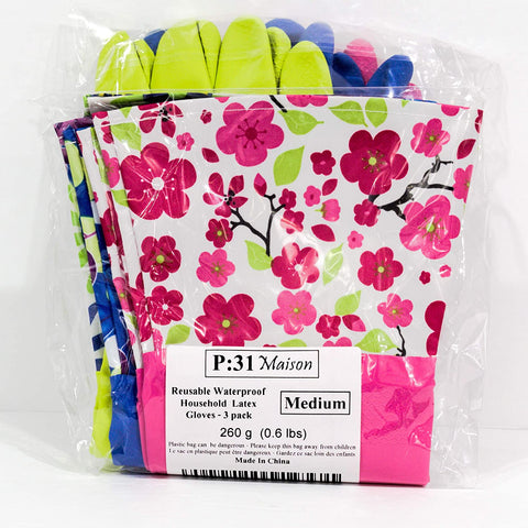 Image of Reusable Waterproof Household Rubber Latex Cleaning Gloves, Kitchen Gloves - Pack of 3