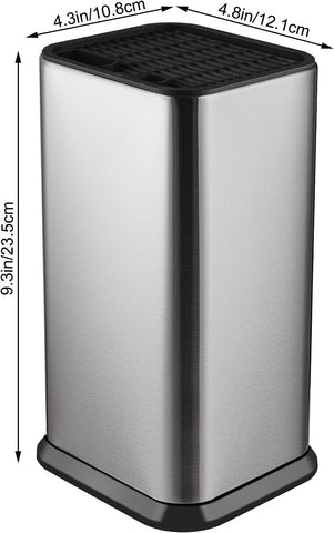 Image of Universal Knife Block without Knives,Modern Knife Holder for Kitchen Counter,Stainless Steel Knife Organizer with Scissors Slot & Sharpening Rod,Space Saver Rectangular Blocks & Storage - (Silver)