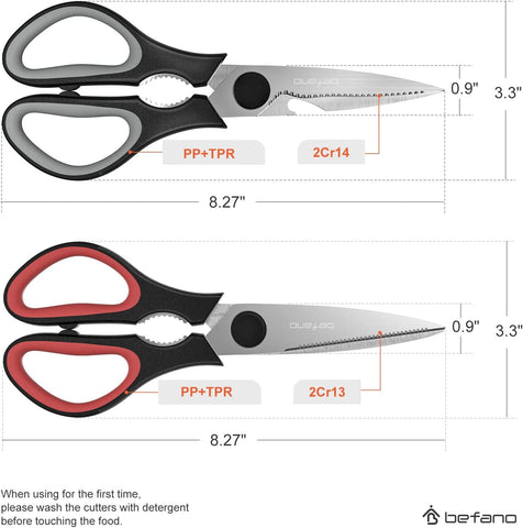 Image of Kitchen Shears, 2 Pack Heavy Duty Kitchen Scissors, Multipurpose Stainless Steel Scissors for Chicken, Poultry, Fish, Meat, Herbs, Dishwasher Safe