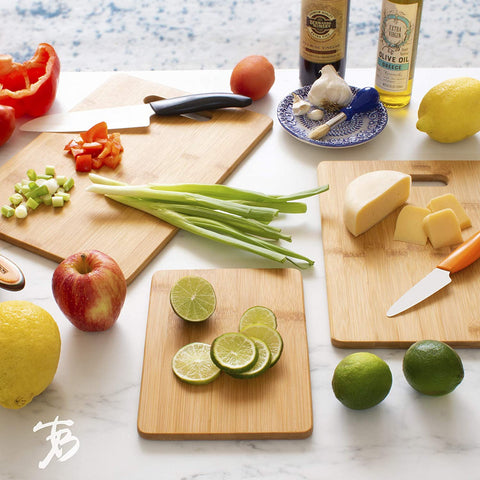 Image of 3-Piece Bamboo Cutting Board Set; 3 Assorted Sizes of Bamboo Wood Cutting Boards for Kitchen